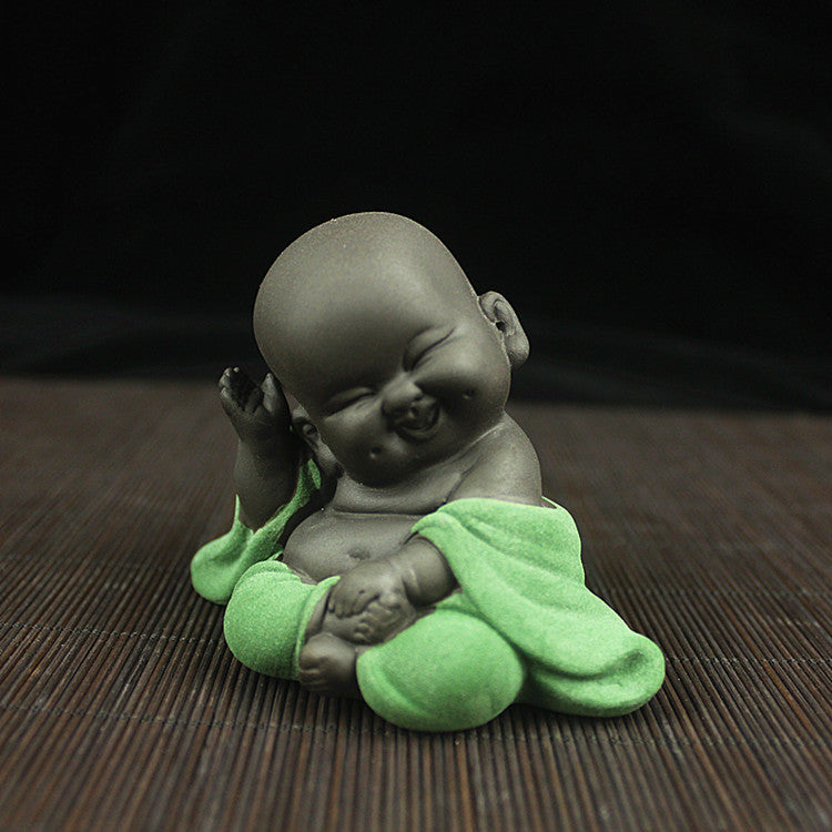 Cute little monk with big belly Maitreya Buddha purple clay tea pet