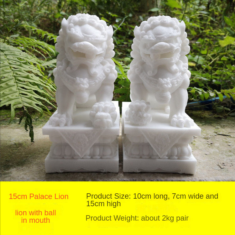 Crafts, stone carvings, white marble town house sculptures, stone lions, 1 pair