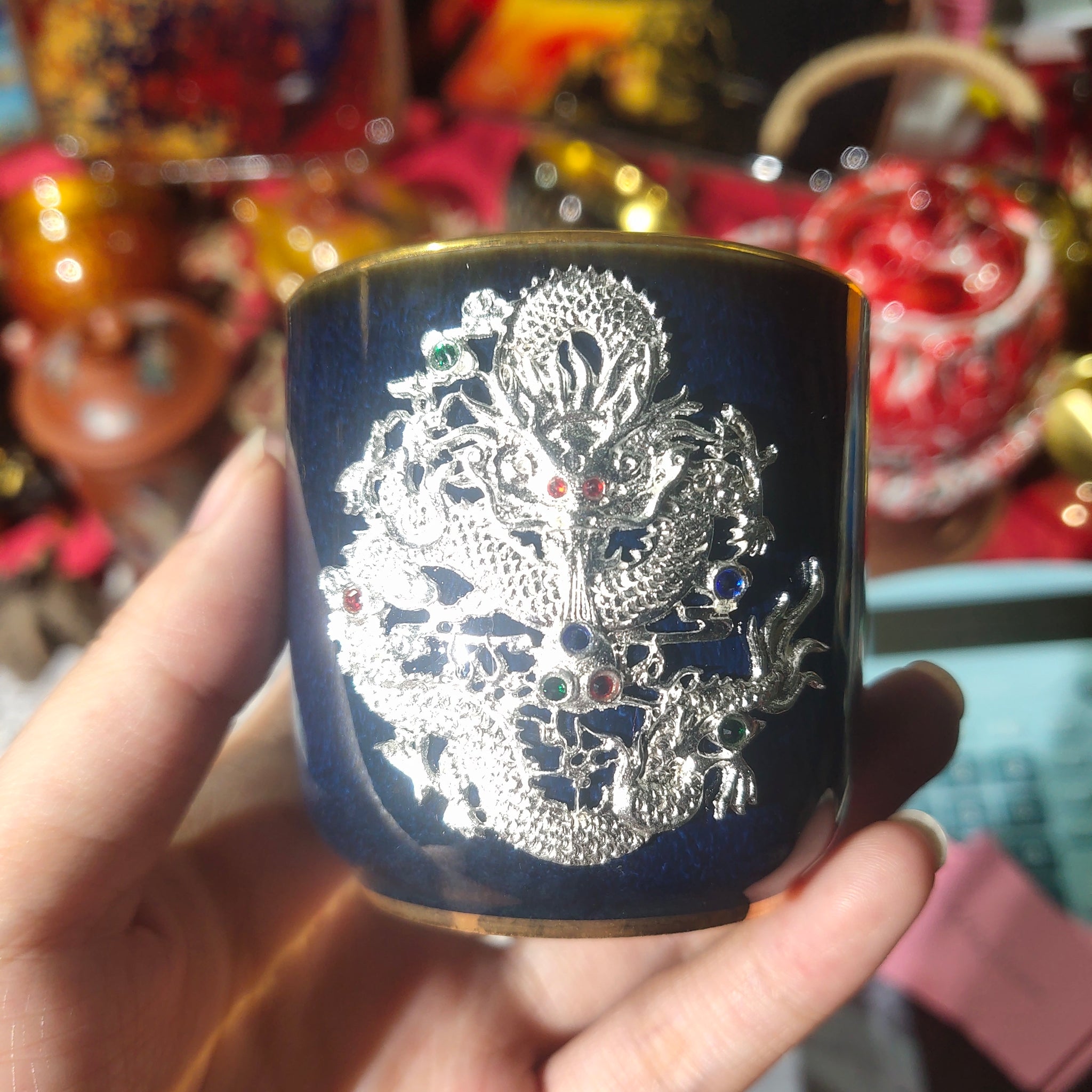 Gold/Silver dragon and phoenix Teacup Set