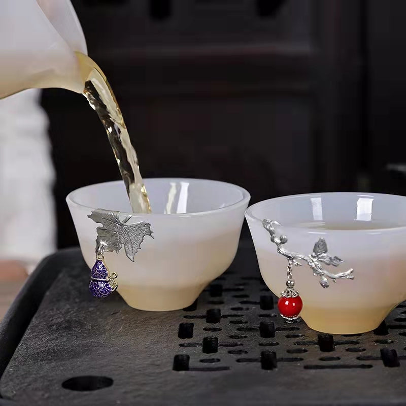 White jade teacup - red