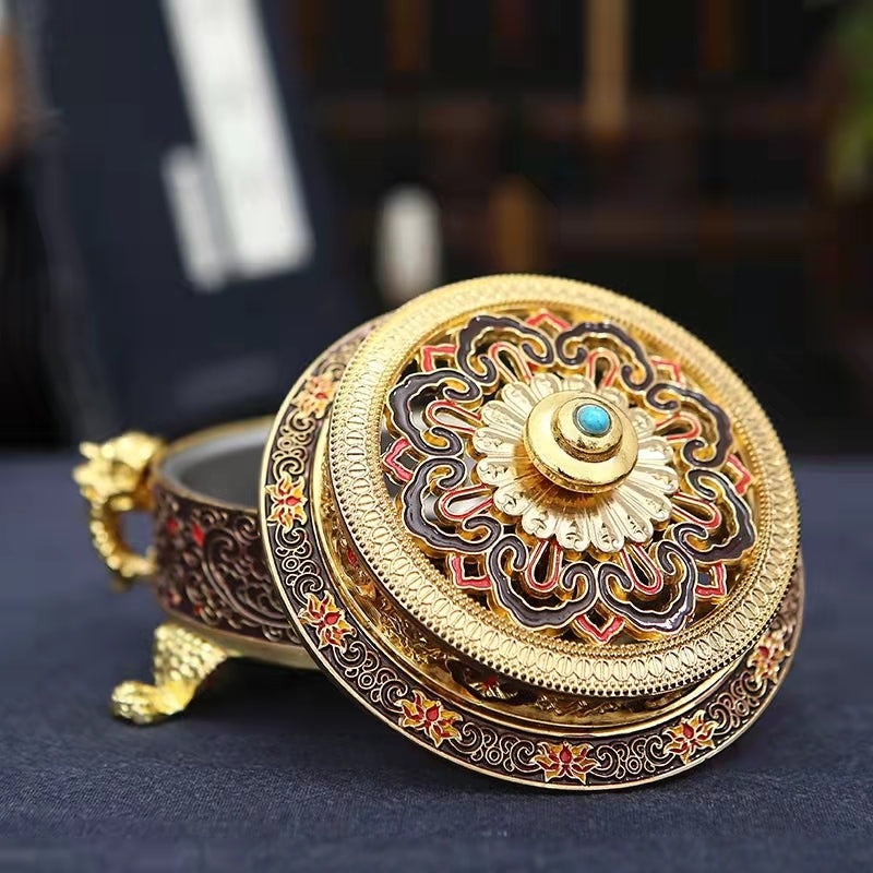 Enamel Painted Tibetan Relief Incense Burner