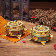 Load image into Gallery viewer, Enamel Painted Tibetan Relief Incense Burner
