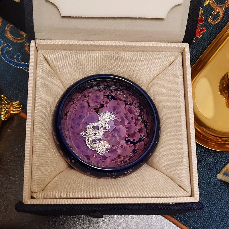 3D Inlaid Tianmu Purple Iris Teacup Set