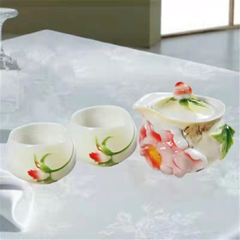 Creative White Flower Teapot Teaup Set