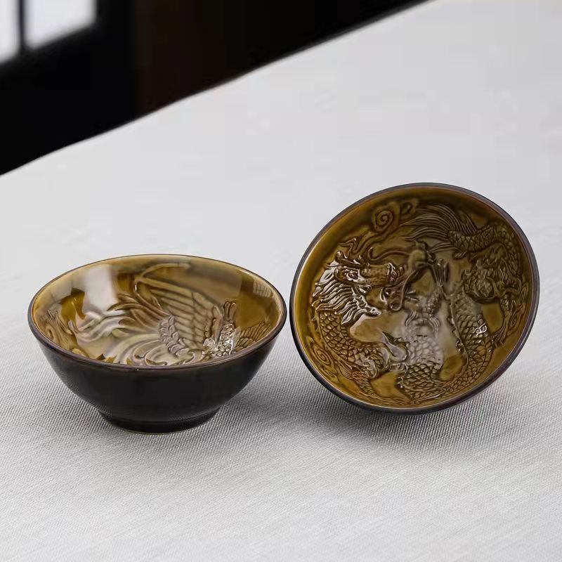 Dragon and Phoenix Relief Teacup Set