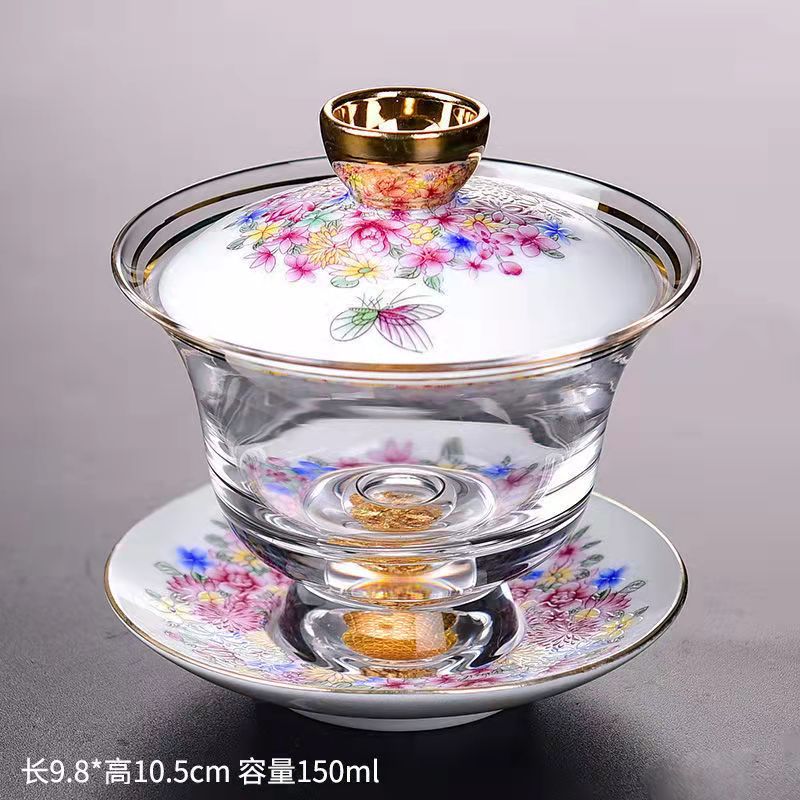 All flowers in bloom Enamel Glass Gaiwan Teacup