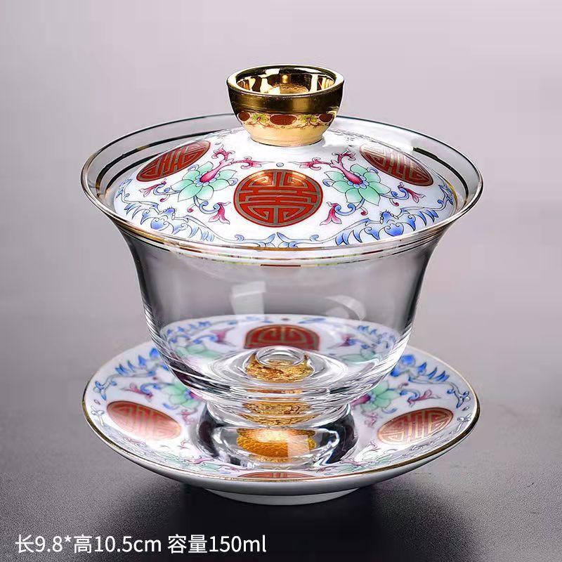 All flowers in bloom Enamel Glass Gaiwan Teacup