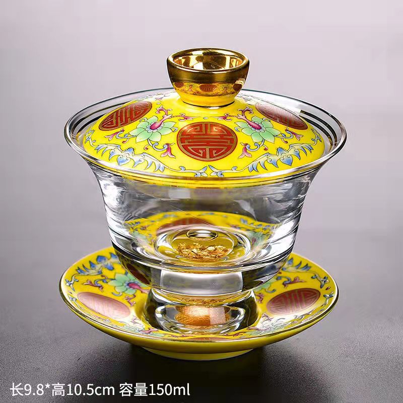 All flowers in bloom Enamel Glass Gaiwan Teacup