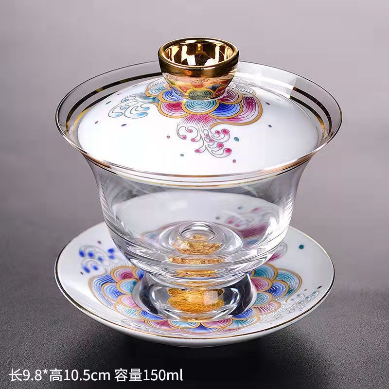 All flowers in bloom Enamel Glass Gaiwan Teacup