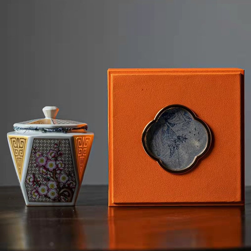 Master Collection --Cloisonne Enamel Four Gentlemen  in Flowers Square Tea Jar (M34）