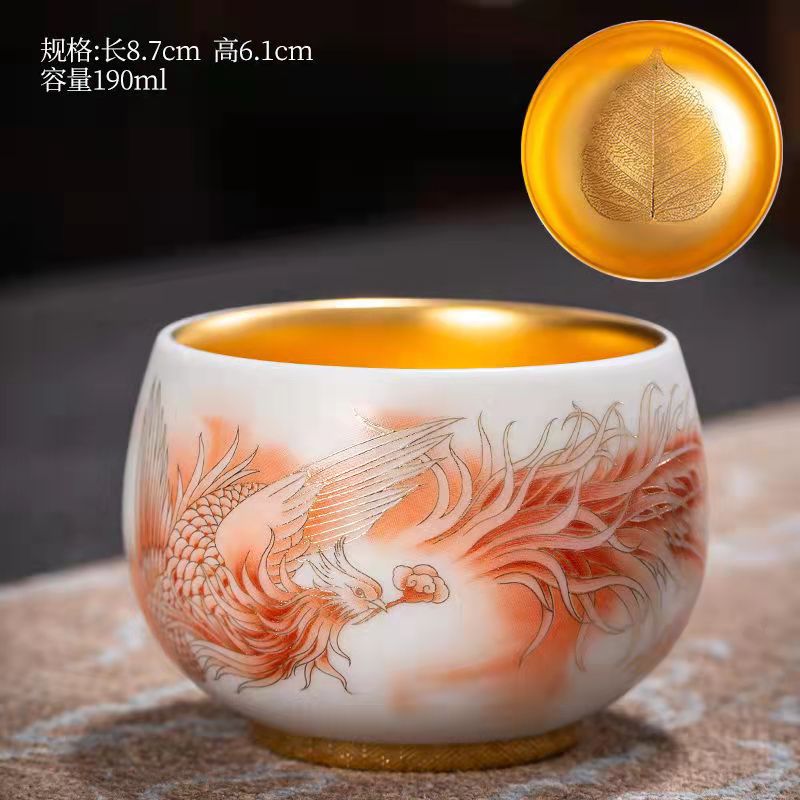 Master Collection -- 24k Gold Plated Pheonix Master Manual Health Teacup (M37）