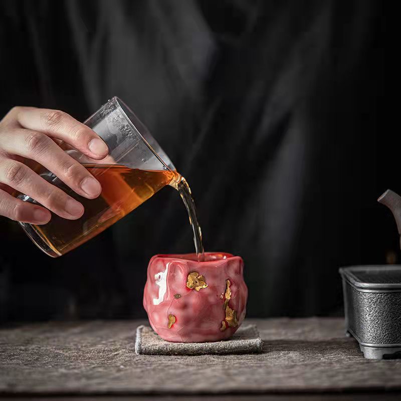 Master Collection--Shino Yaki Red Pomegranate Mater Teacup (M64)