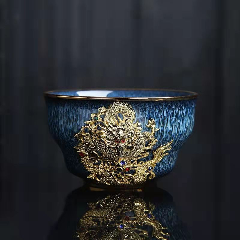 Gold/Silver dragon and phoenix Teacup Set