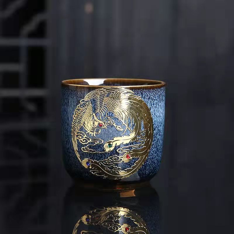 Gold/Silver dragon and phoenix Teacup Set