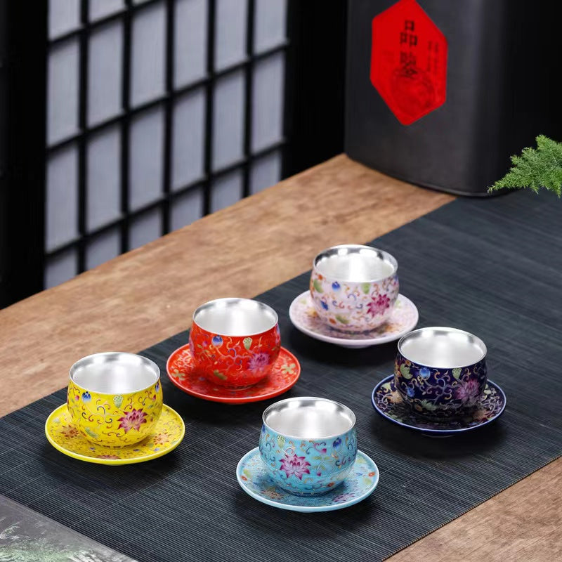 Enamel Flower 925 Silver Cup Set