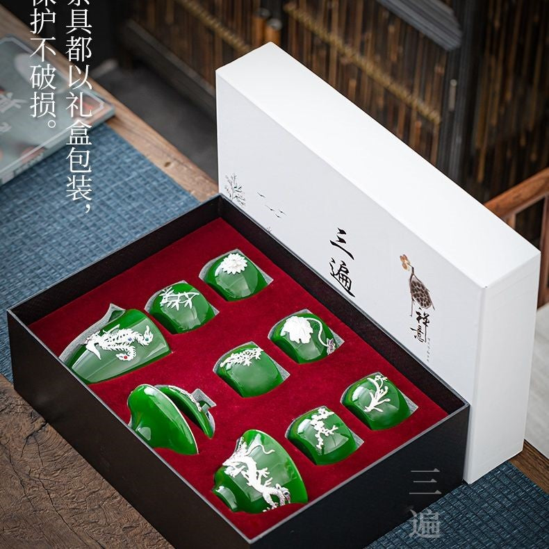 Premium Emerald Teacup Gaiwan Set