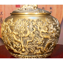 Load image into Gallery viewer, Nine Dragons Full Copper Gold Teajar

