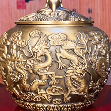 Load image into Gallery viewer, Nine Dragons Full Copper Gold Teajar

