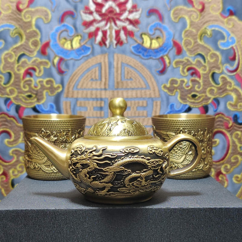 Pure Copper Dragon and Phoenix Teapot/Teacup Set