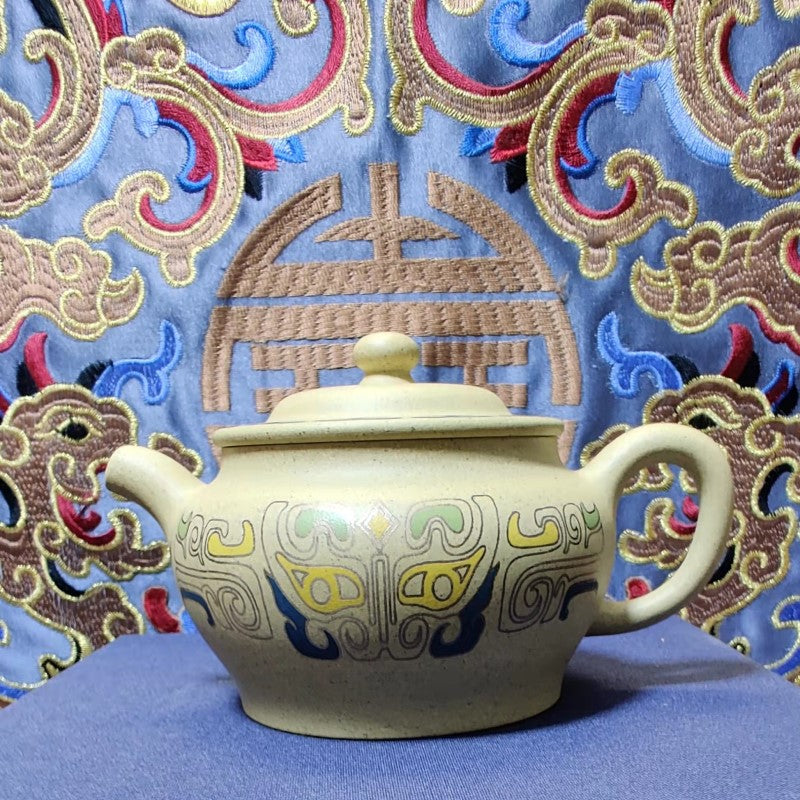 High-end Abstract Pattern Yellow Purple Clay Zisha Teapot