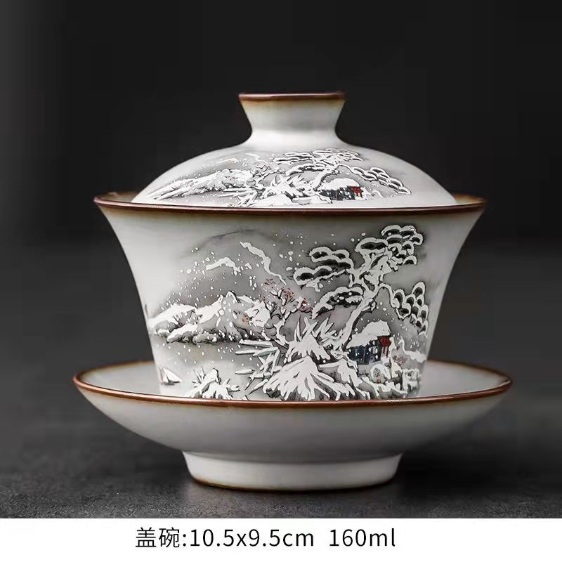 BEMY Snow Mountain Landscape Graphite Teapot Teacup Set