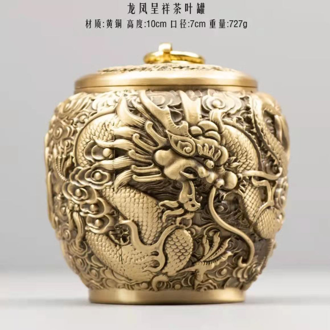 Dragon & Pheonix Full Copper Gold Teajar