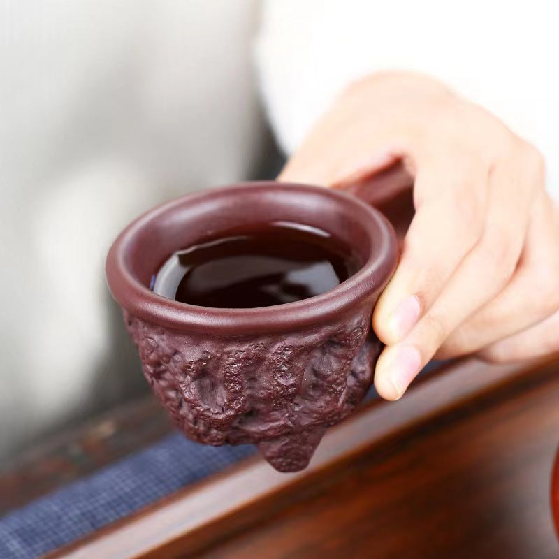 3 Footed Tree Root Purple Clay Teacup