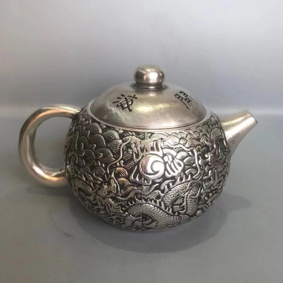 Antique Dragon White Copper Teapot