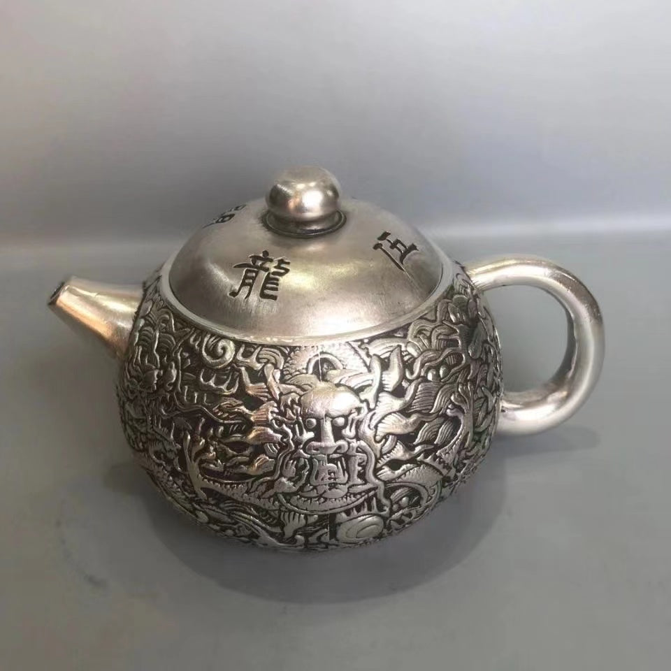 Antique Dragon White Copper Teapot