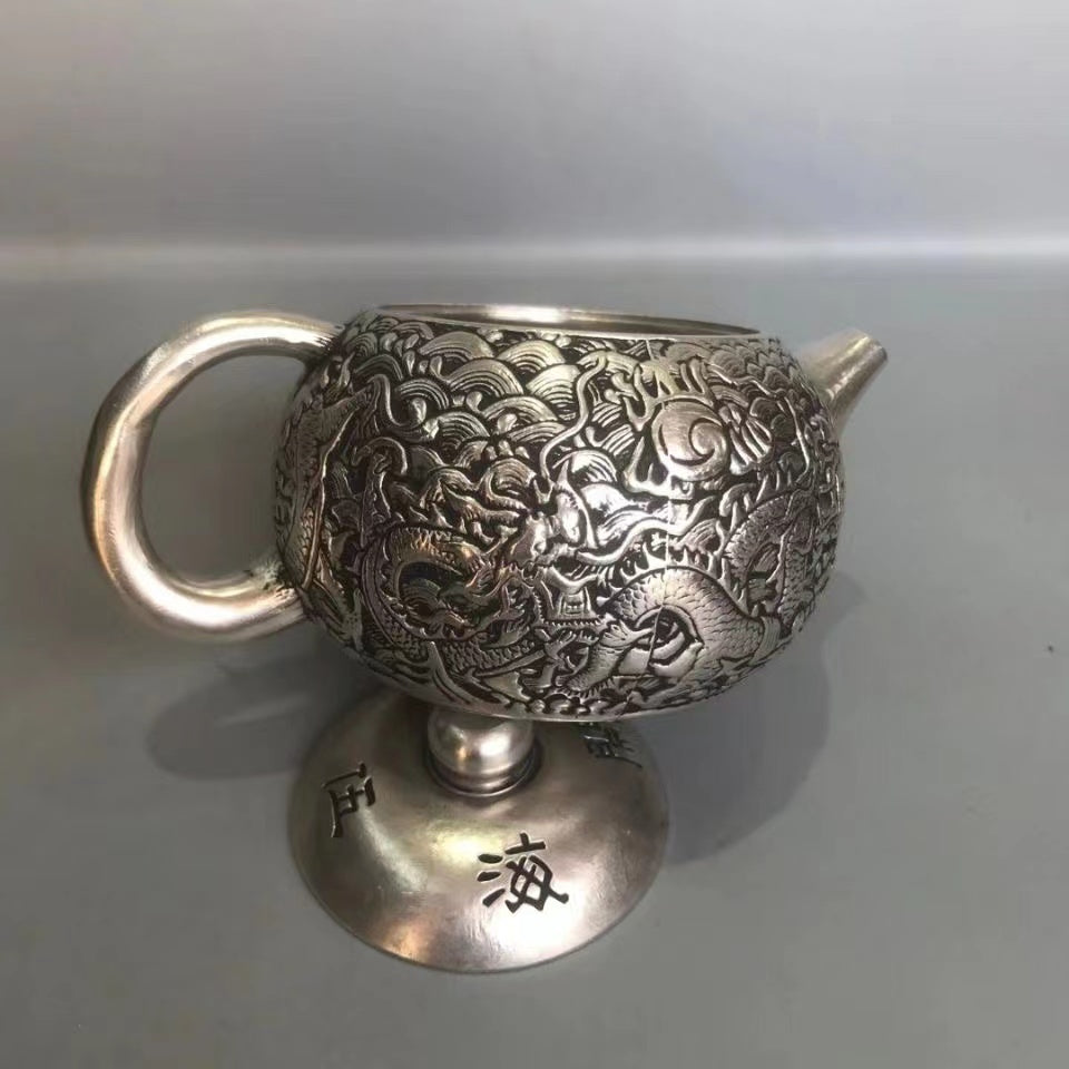 Antique Dragon White Copper Teapot