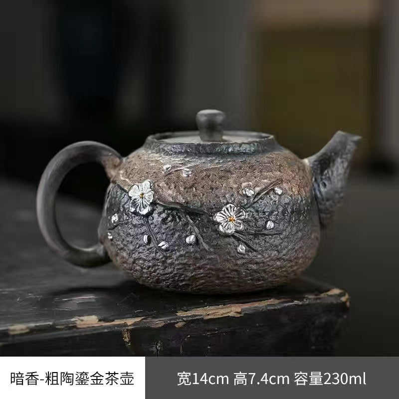 Vintage teapot Gilded coarse pottery Teapot