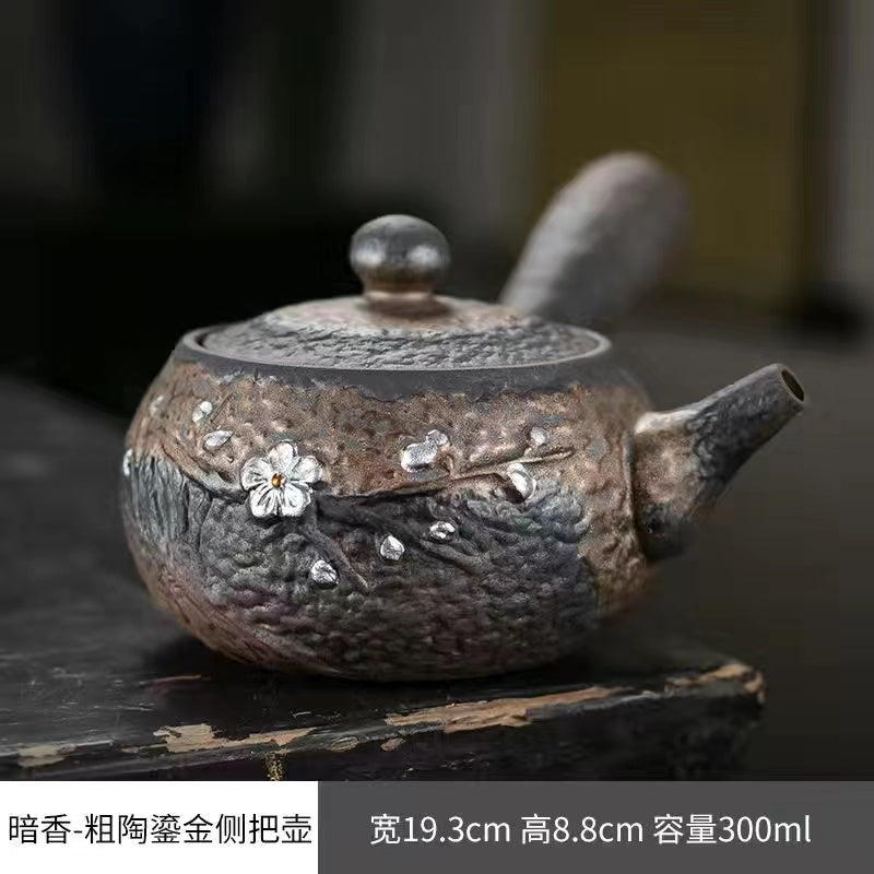 Vintage teapot Gilded coarse pottery Teapot