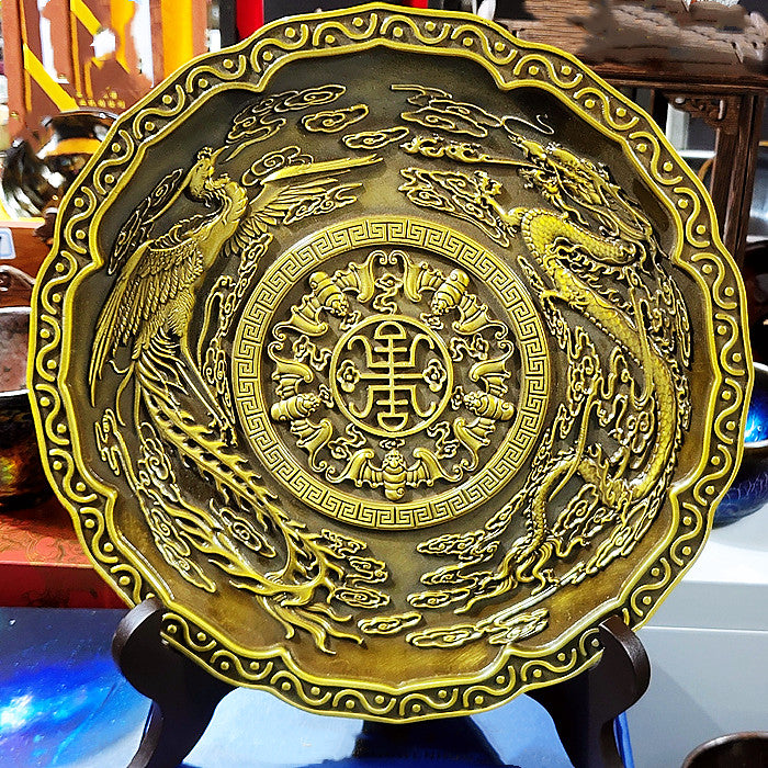Pure Copper Dragon and Phoenix Decoration Plate