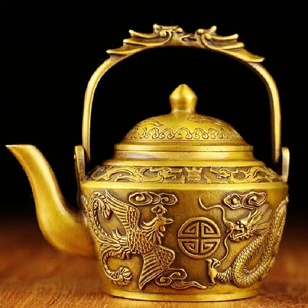 Pure copper dragon and Phoenix Teapot