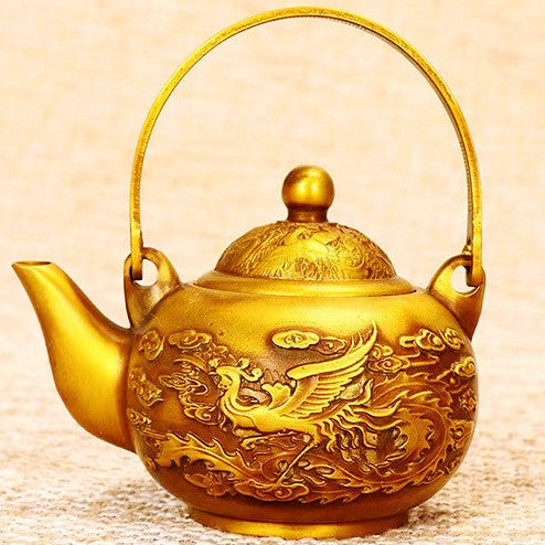 Pure copper dragon and Phoenix Teapot