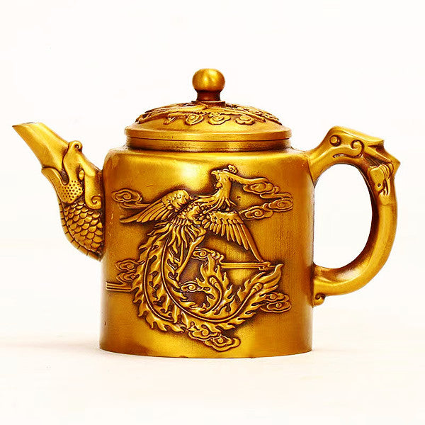 Pure copper dragon and Phoenix Teapot