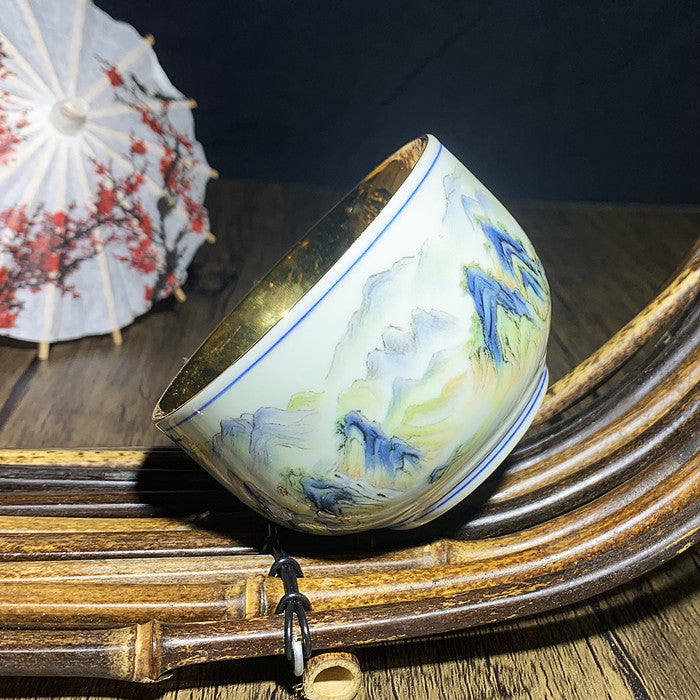 Thousands of miles of rivers and mountains hand-painted gold Tea Cups