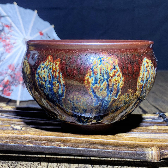 Master Collection---Dark red and blue petal master Tea Cup( M191)