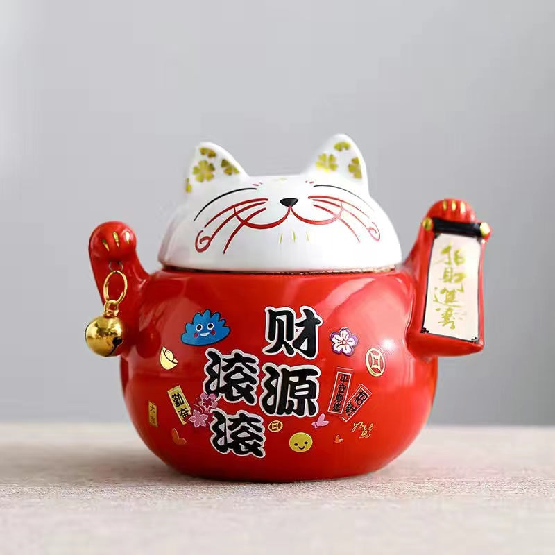 Wealthy Cat Tea Cans Ceramic Candy Jar