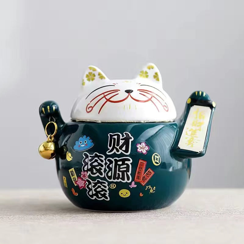 Wealthy Cat Tea Cans Ceramic Candy Jar