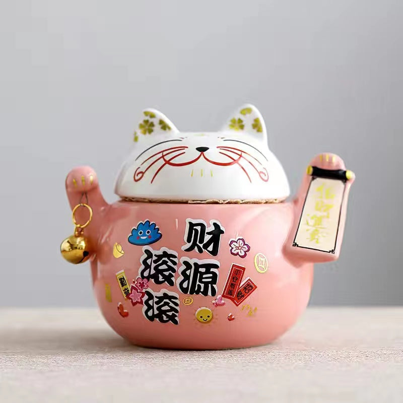 Wealthy Cat Tea Cans Ceramic Candy Jar