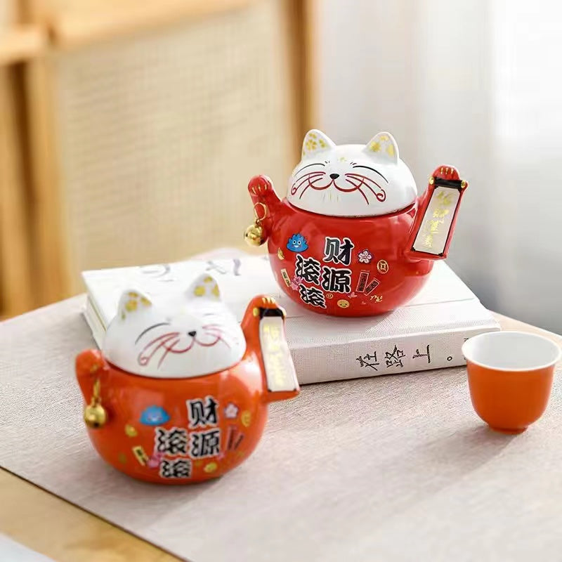 Wealthy Cat Tea Cans Ceramic Candy Jar