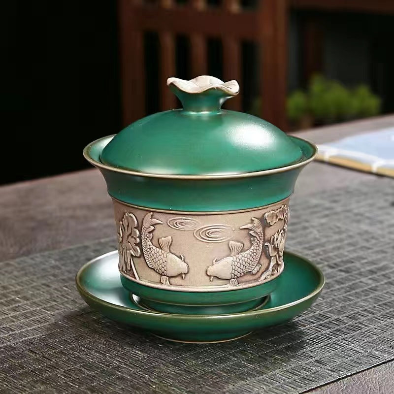 Green lotus leaf and lotus flower tea cup/tea pot/covered bowl/just cup/tea drain/water wash