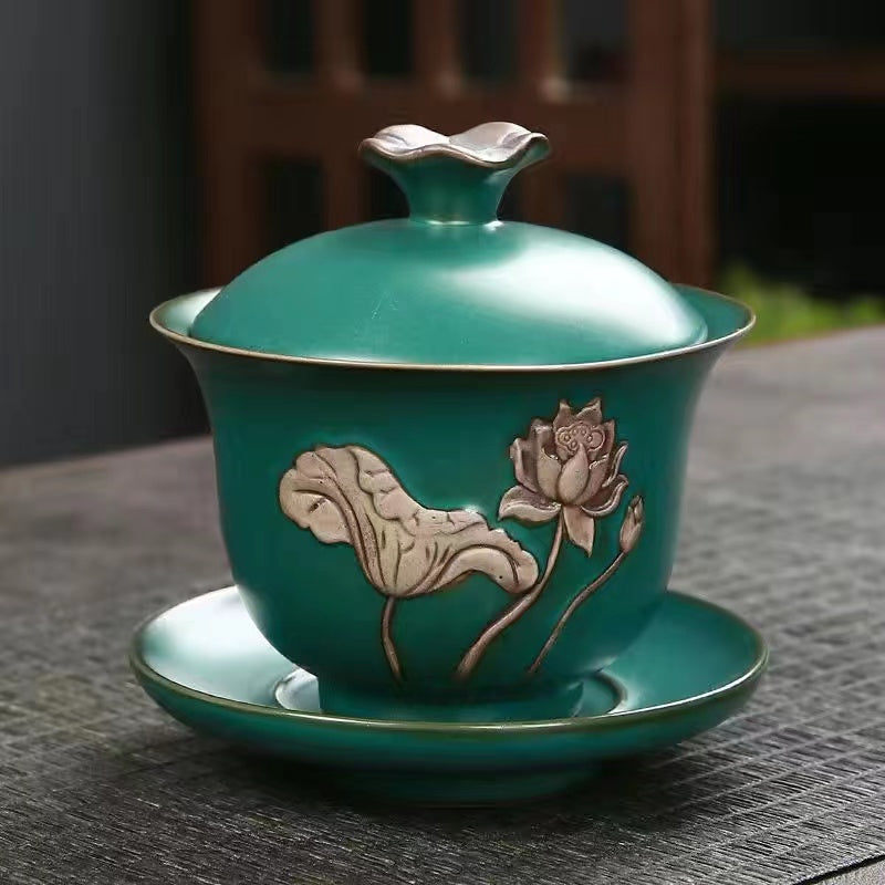 Green lotus leaf and lotus flower tea cup/tea pot/covered bowl/just cup/tea drain/water wash