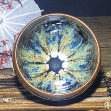 Load image into Gallery viewer, Master Collection--Golden Silk Blue Sun Light HandmadeTeacup (M201)
