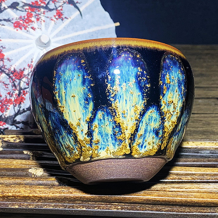 Master Collection--Golden Silk Blue Sun Light HandmadeTeacup (M201)