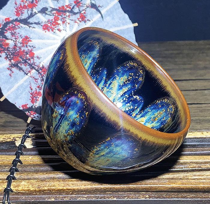 Master Collection--Golden Silk Blue Sun Light HandmadeTeacup (M201)