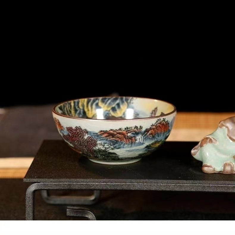 Hand painted ancient color landscape ink Tea Cup