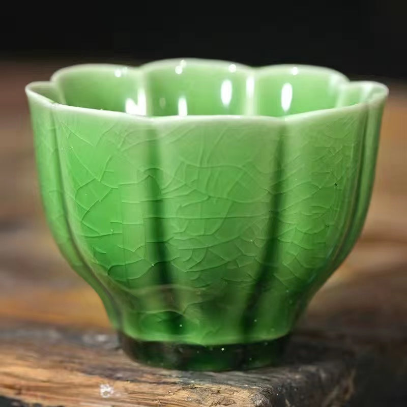 Ice Split Glaze High-Grade Emerald Green Three Color Covered Bowl / Tea Cup / Fair Cup