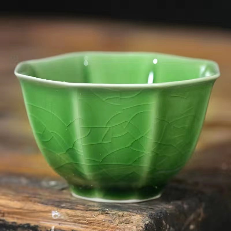 Ice Split Glaze High-Grade Emerald Green Three Color Covered Bowl / Tea Cup / Fair Cup